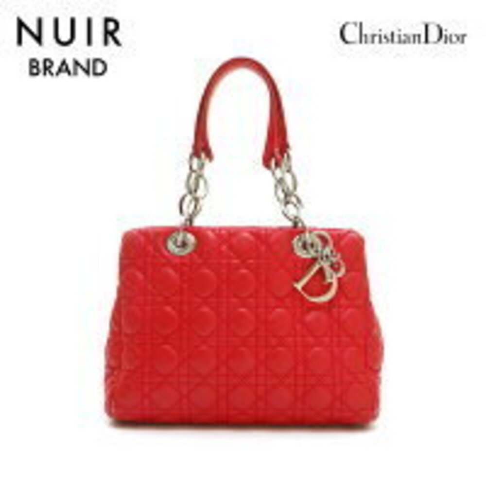 Christian Dior Lady Cannage Handbag Leather Red